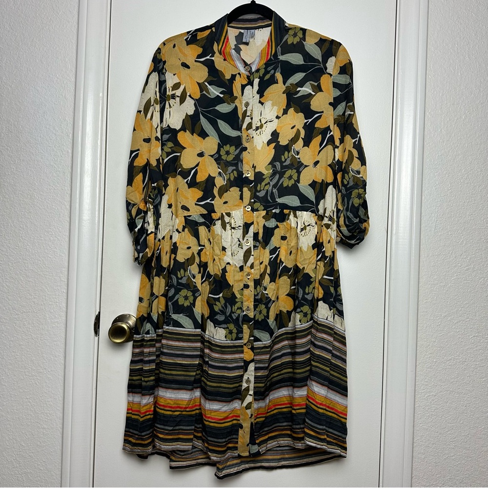 Blink London Anthropologie Floral Button Up Shirt Dress S